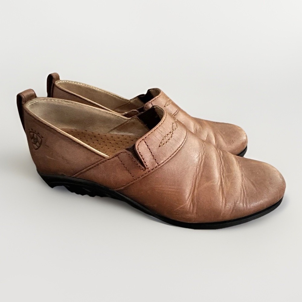 Womens Ariat English Sport Timber Clog Mule 6 B Leather Round Toe Brown Shoes